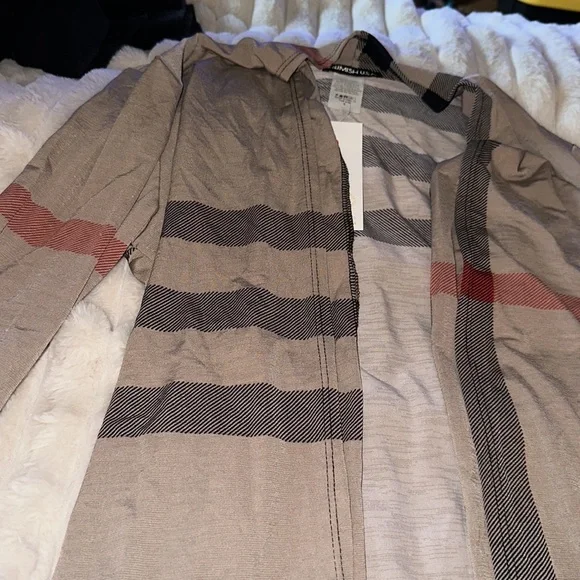 Long sleeve plaid, open cardigan with patch elbows - Picture 2 of 4